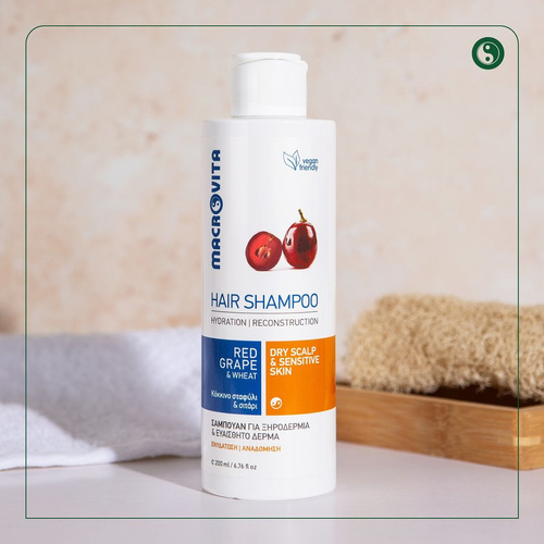 MACROVITA Shampoo für trockene Kopfhaut & empfindliche Haut rote Traube & Weizen 200ml